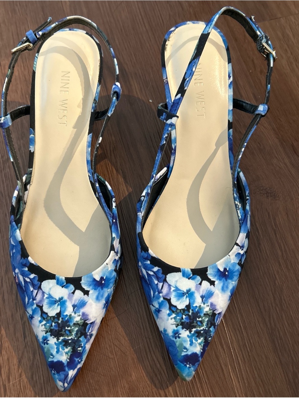 Nine West Women's Blue Floral Pointed Slingback Heels